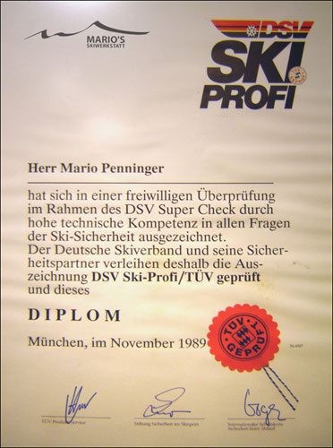 Marios Skiwerkstatt DSV Ski Profi Diplom